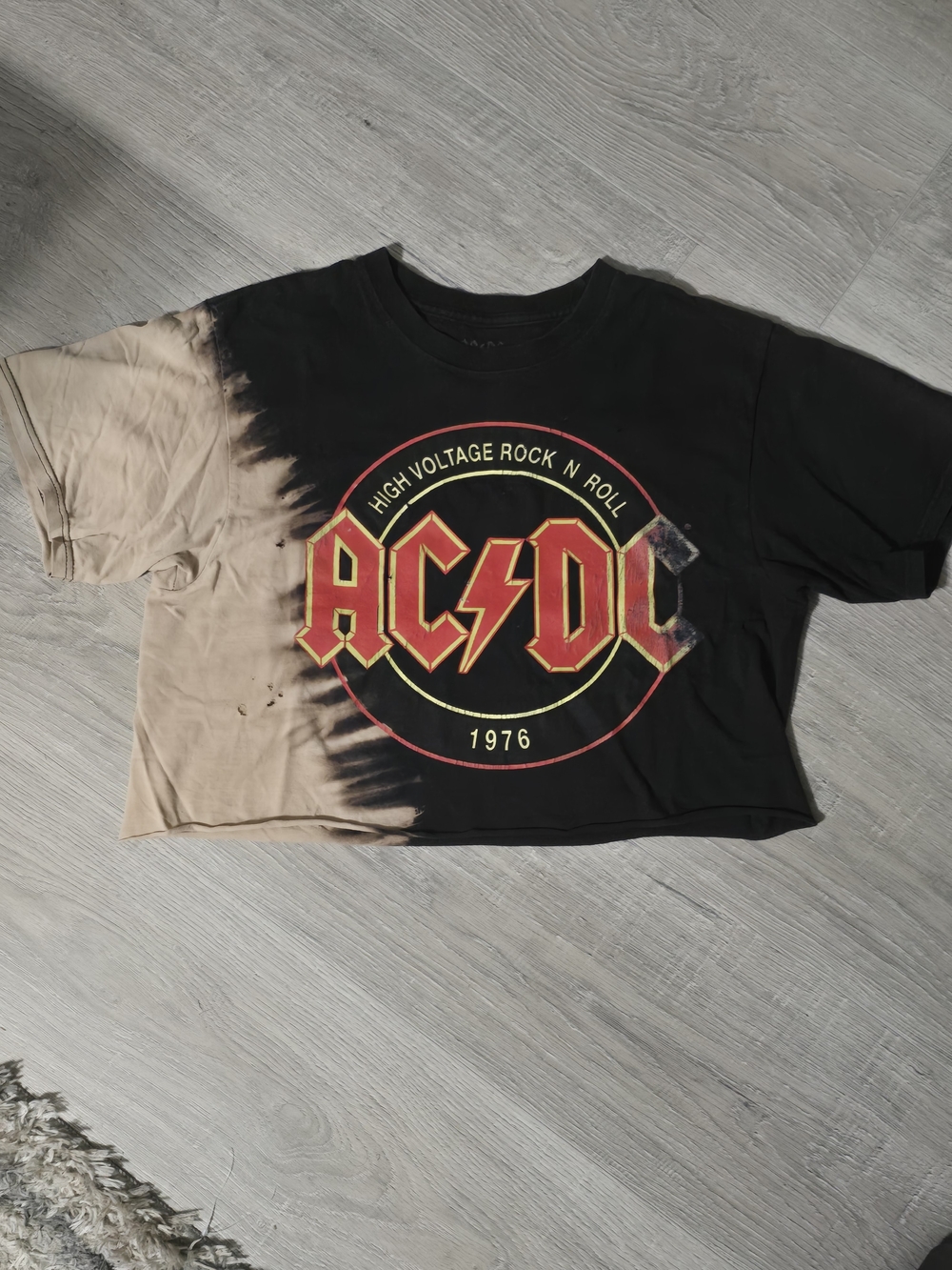 AC/DC Black and Tan Split-Dye Cropped Tee with Red Logo